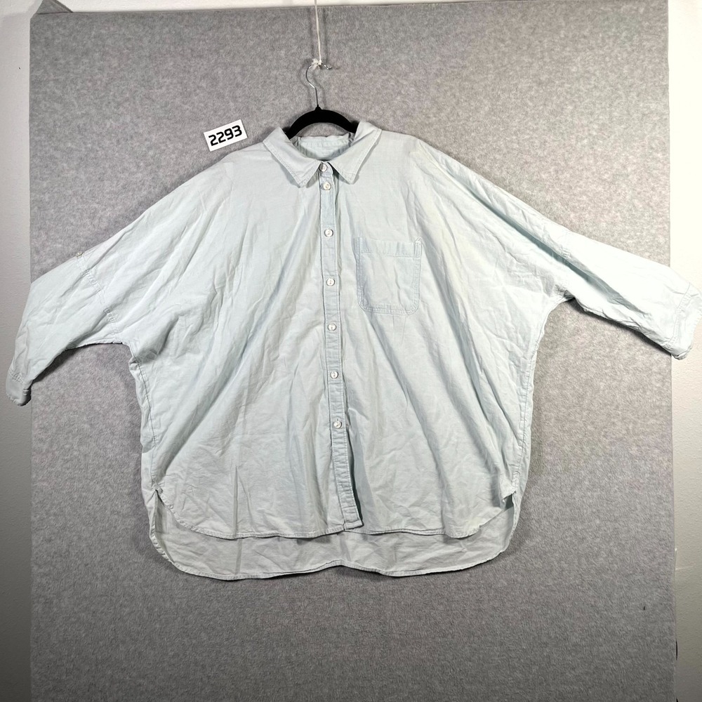 American Eagle Outfitters Shirt Womens Large Gray Cotton Dropcut Hem Button‎ Up